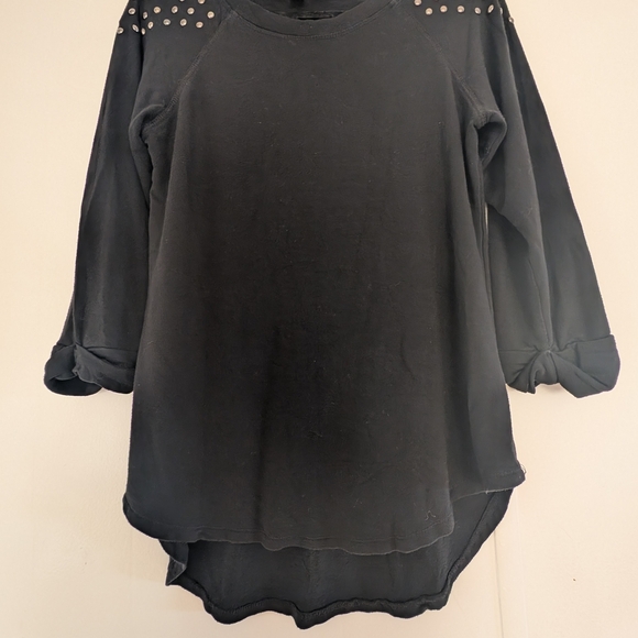 🛍️4 For $15🛍️Black Boxy 3/4 Sleeve Embellished Sweatshirt - Picture 5 of 11